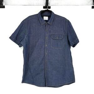Batch Men's Dark Blue Short-Sleeve Button-Down Chambray Shirt - Size XL